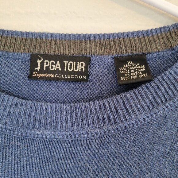 PGA TOUR Signature Silk Cashmere Blend Crewneck Sweater Men's XL Blue Golf - Picture 3 of 5